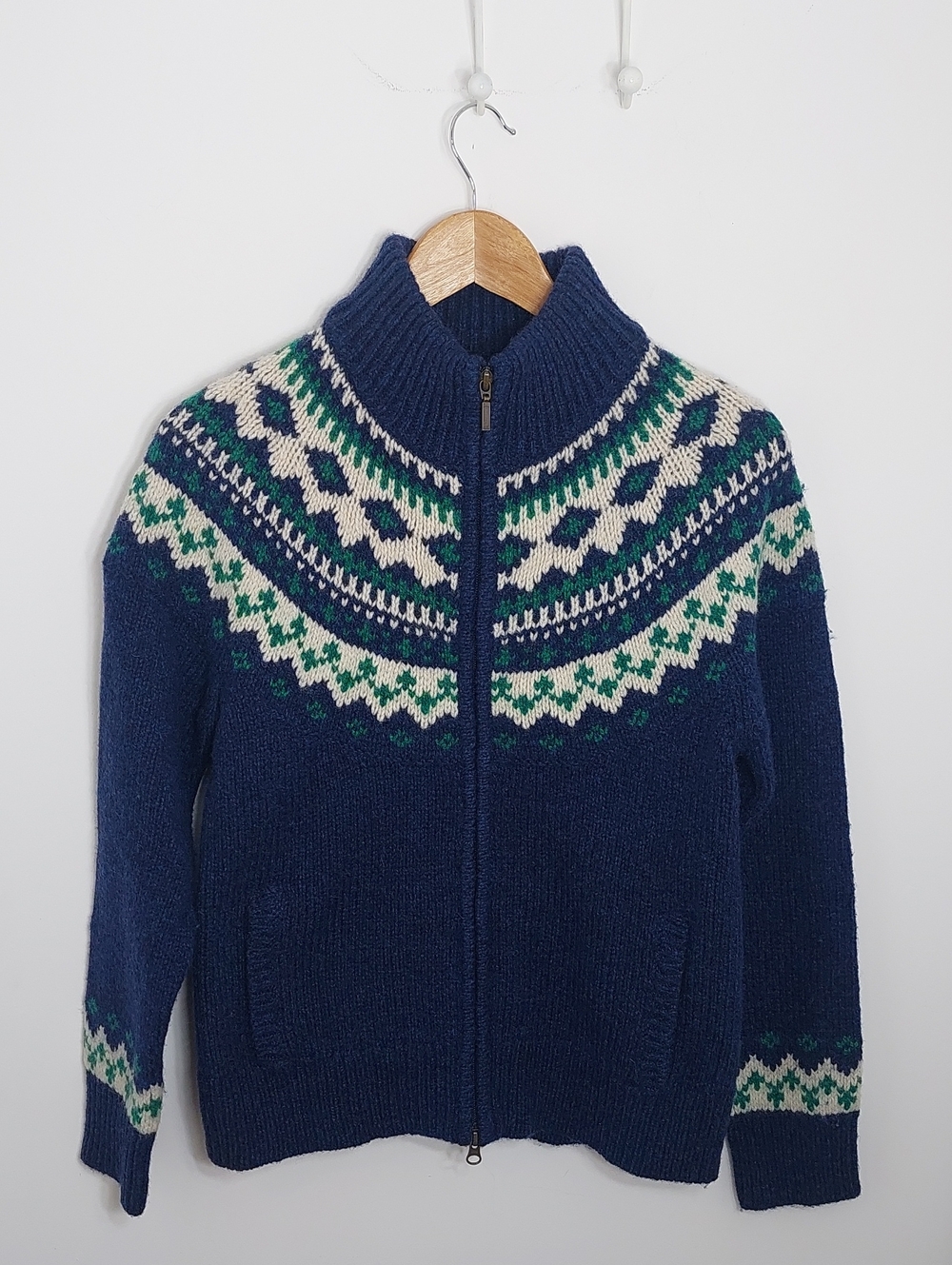 LL Bean Women's Size Small Ragg Wool Sweater Zip Up Cardigan Fair Isle Print - Picture 11 of 13